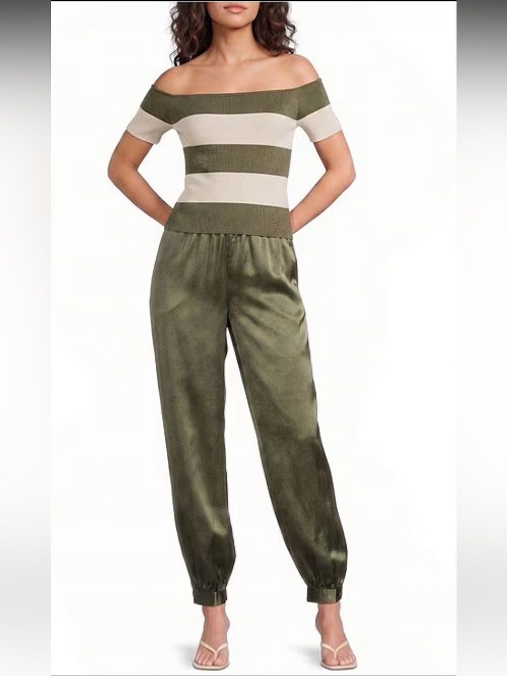 NWT🌷Lucy Paris Tika Striped Off-The-Shoulder Short Sleeve Ribbed Knit Top